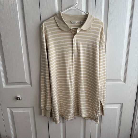 Turnbury Other - Turnbury Cream White Striped Henley Long Sleeve Polo Men's Size‎ Large Business